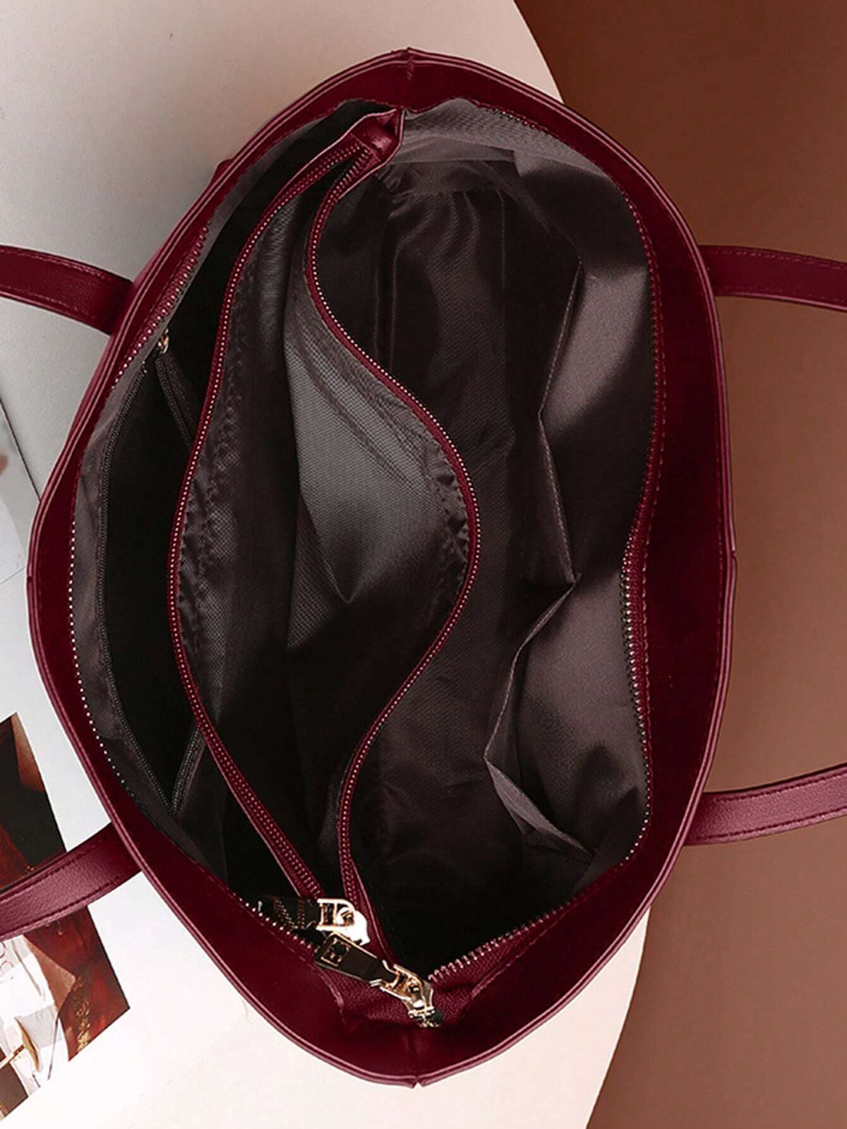 Große Ledertasche, Damen-Arbeitstasche mit Reißverschluss