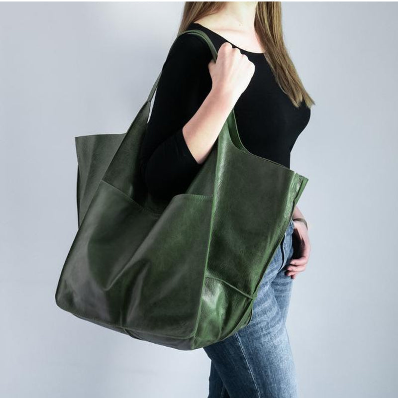 Übergroße Leder-Schultertasche für Frauen