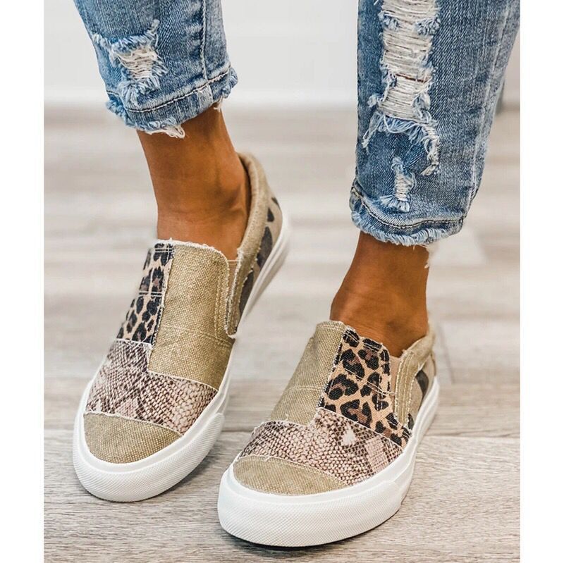 Damen modische Slip-On Sneakers mit verschiedenen Tiermustern