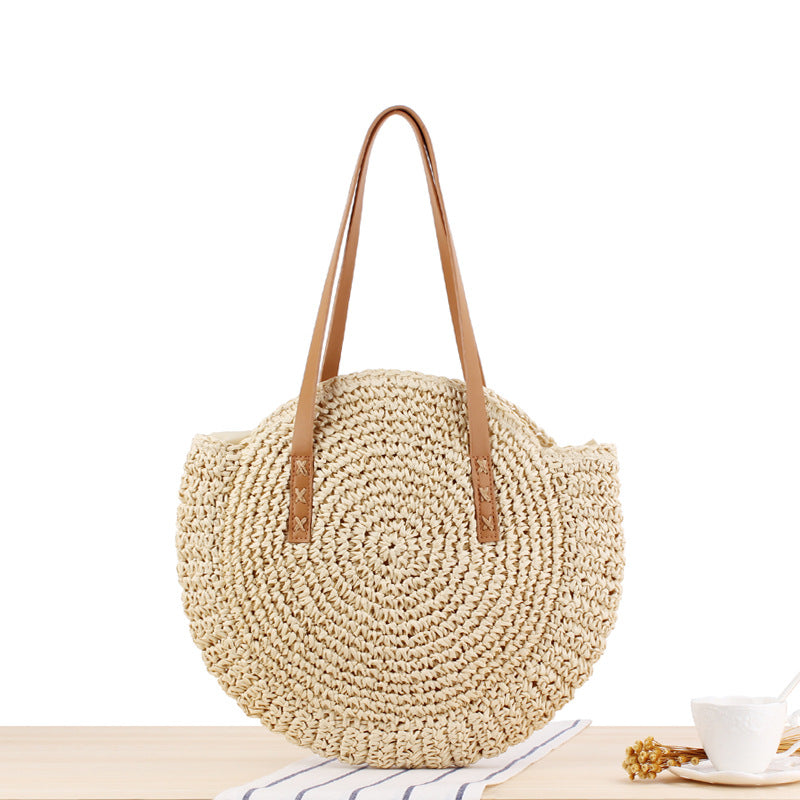 Einfache runde Schultertasche Strohtasche Sommer Strandtaschen