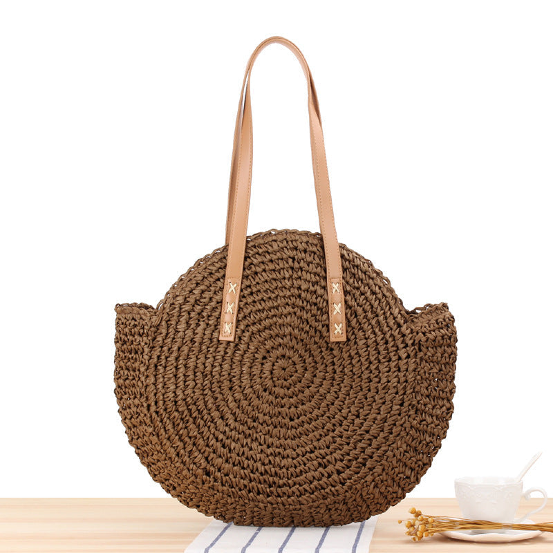 Einfache runde Schultertasche Strohtasche Sommer Strandtaschen