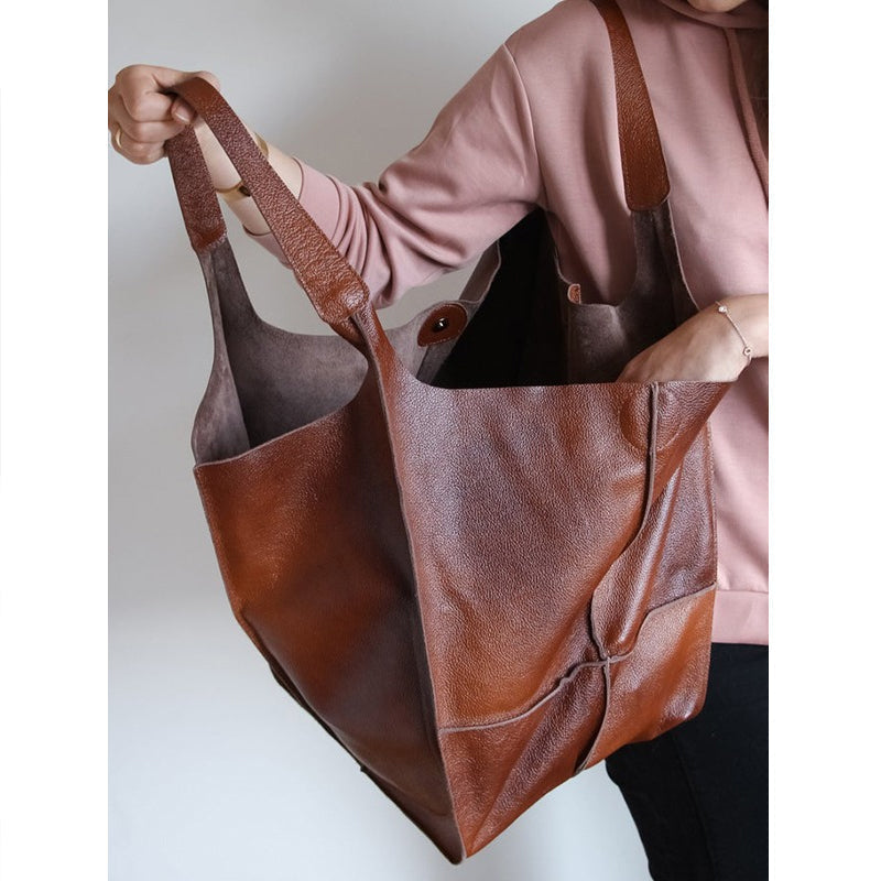 Übergroße Leder-Schultertasche für Frauen