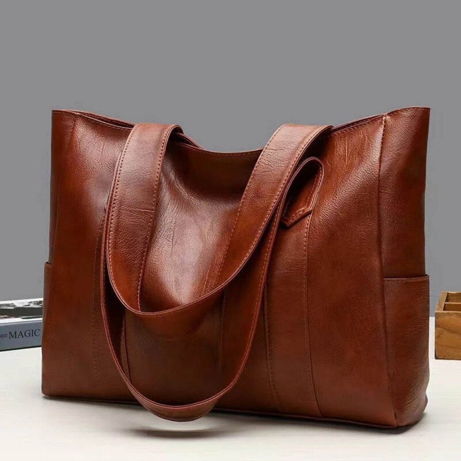 Leder Schultertasche große Kapazität klassischer Vintage-Stil eleganter Tragetasche für den Alltag
