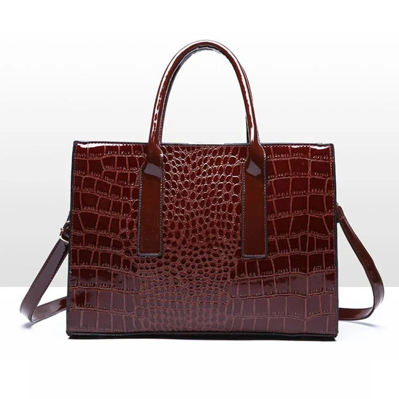 Große Kapazität Krokodil-Patentleder-Handtasche