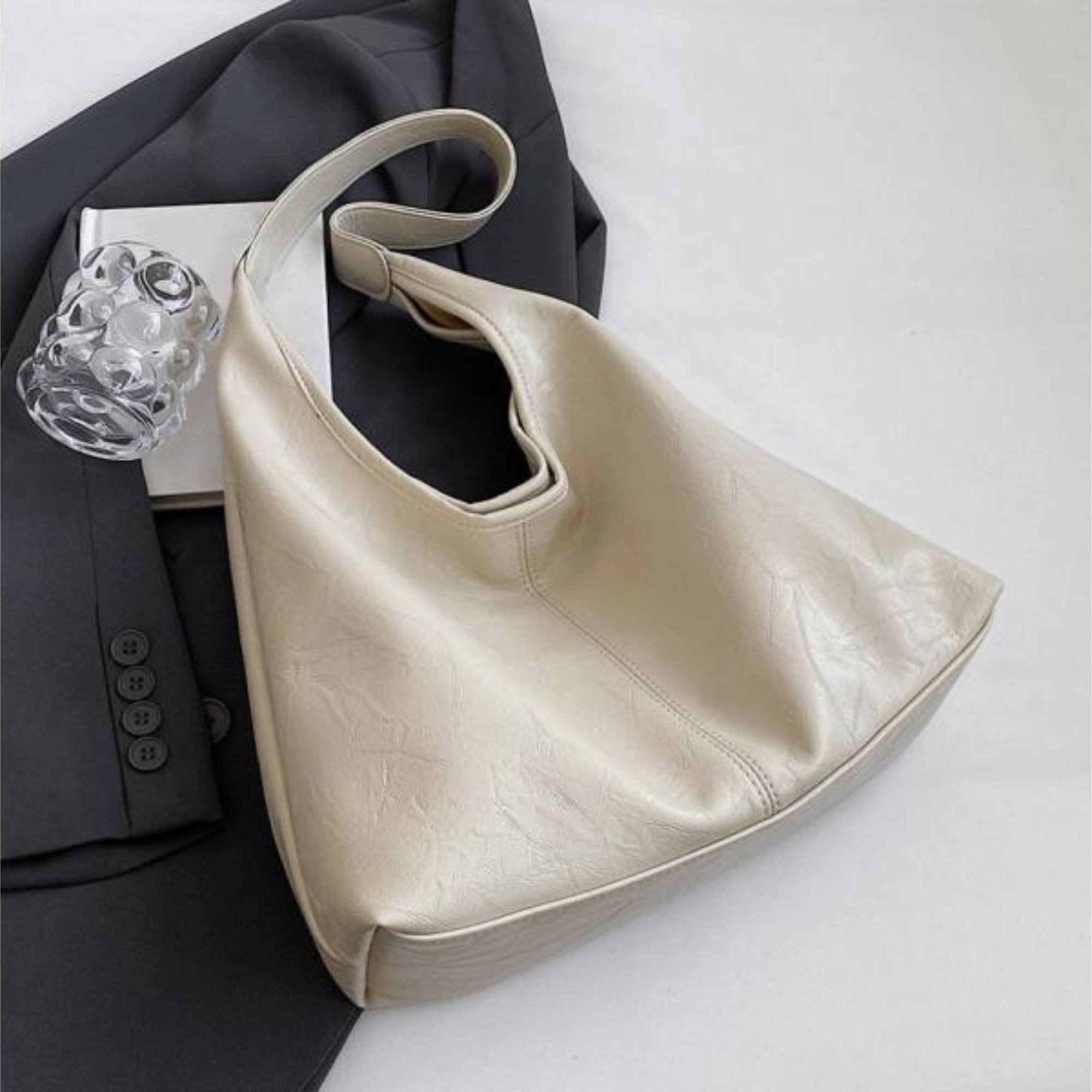 Große Fake-Leder Schultertasche Damen Handtasche