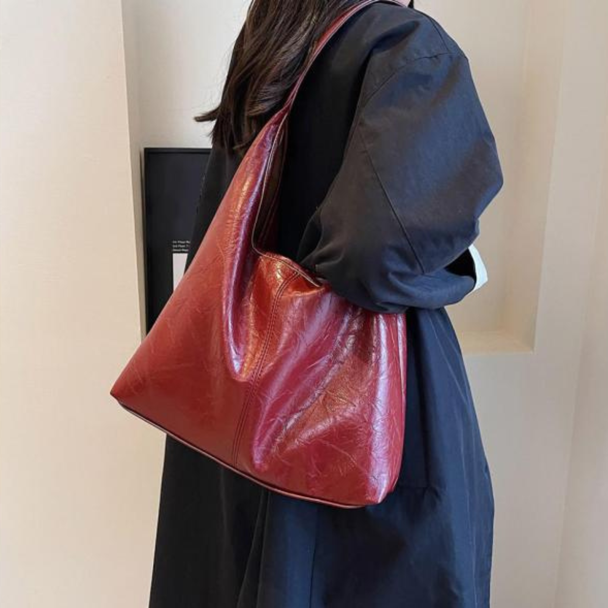 Große Fake-Leder Schultertasche Damen Handtasche