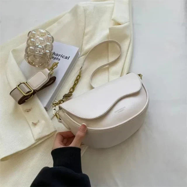 Damen Schultertasche aus PU-Leder mit breitem Tragegurt