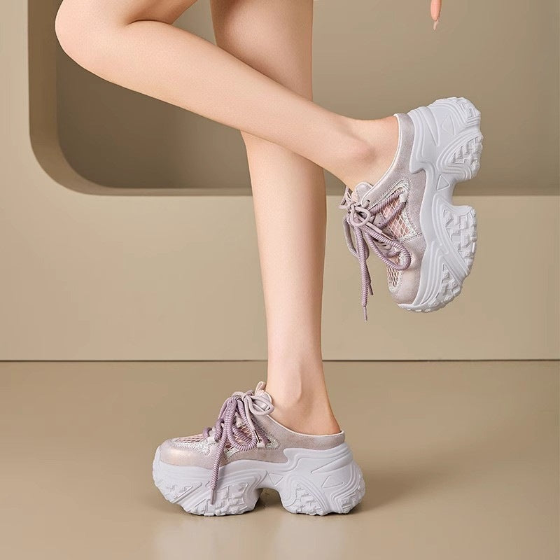 Damen Sport Sneakers mit hoher Plattform und atmungsaktiver Mesh-Struktur