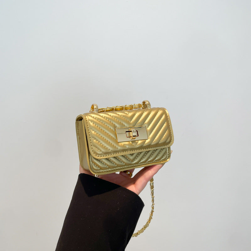 Damen Mini-Handtasche mit gestepptem Design und goldenem Verschluss
