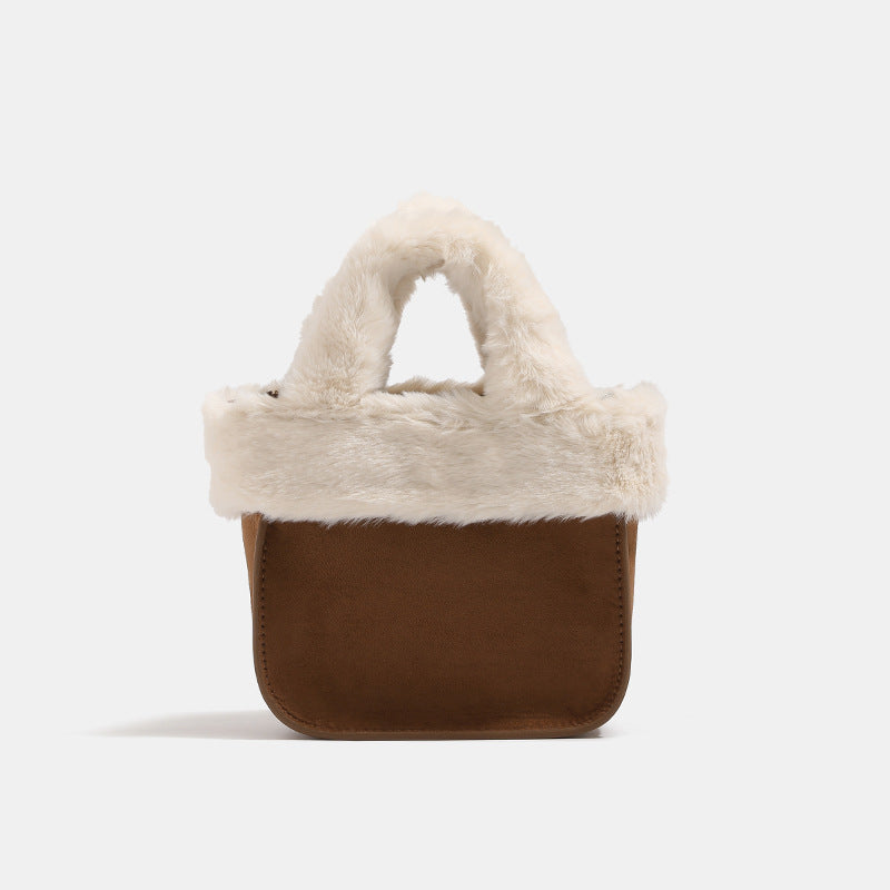 Damen Mini-Bag mit luxuriösem Kunstpelzkragen
