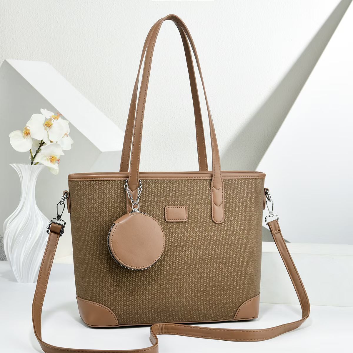 Damen elegante Handtasche mit texturiertem Design und abnehmbarem Geldbeutel