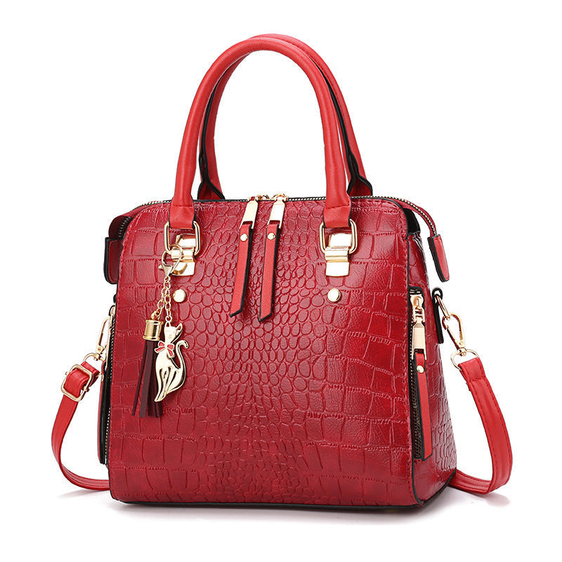 Damen hochwertige Tote-Handtasche mit stilvollem Krokodilleder-Look und abnehmbarem Schultergurt