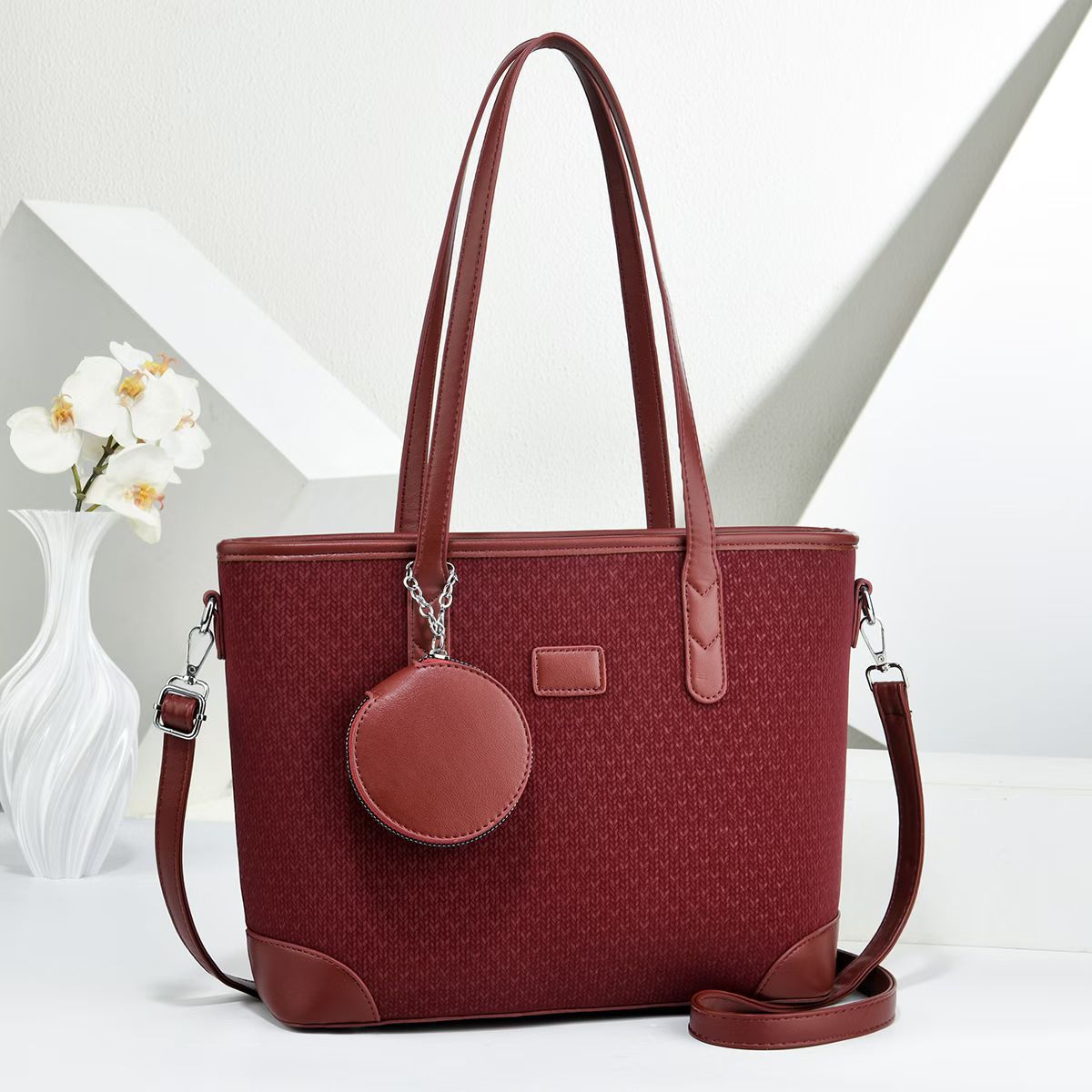 Damen elegante Handtasche mit texturiertem Design und abnehmbarem Geldbeutel