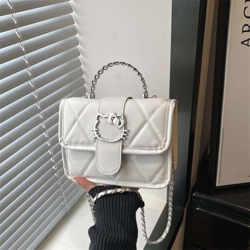 Damen Mini-Handtasche mit dekorativer Steppung und verspieltem Katzenmotiv