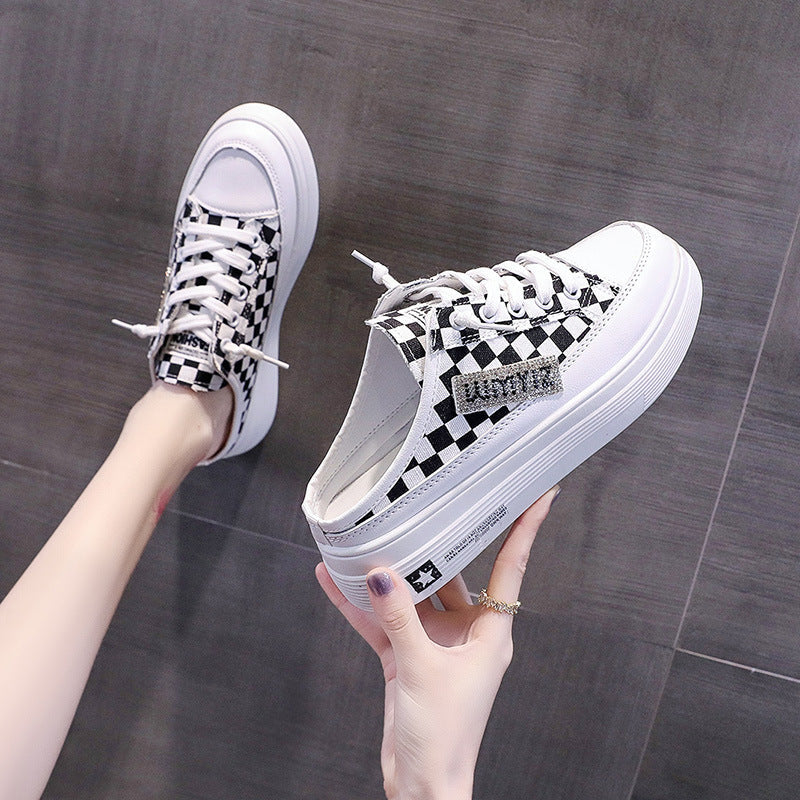 Damen Bequeme Sneakers mit Modischem Schachbrettmuster