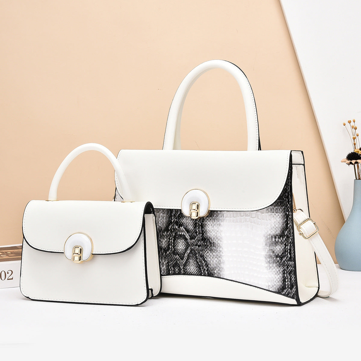 Damen Handtaschen-Set mit luxuriösem Krokodilleder-Design