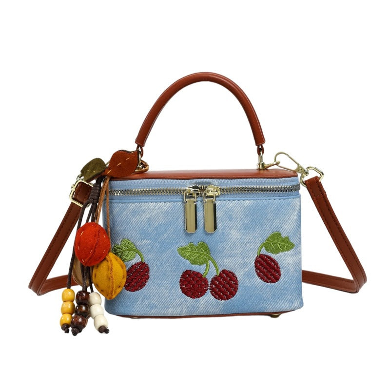 Damen praktische Schultertasche mit süßem Obstmotiv und praktischem Innenfach