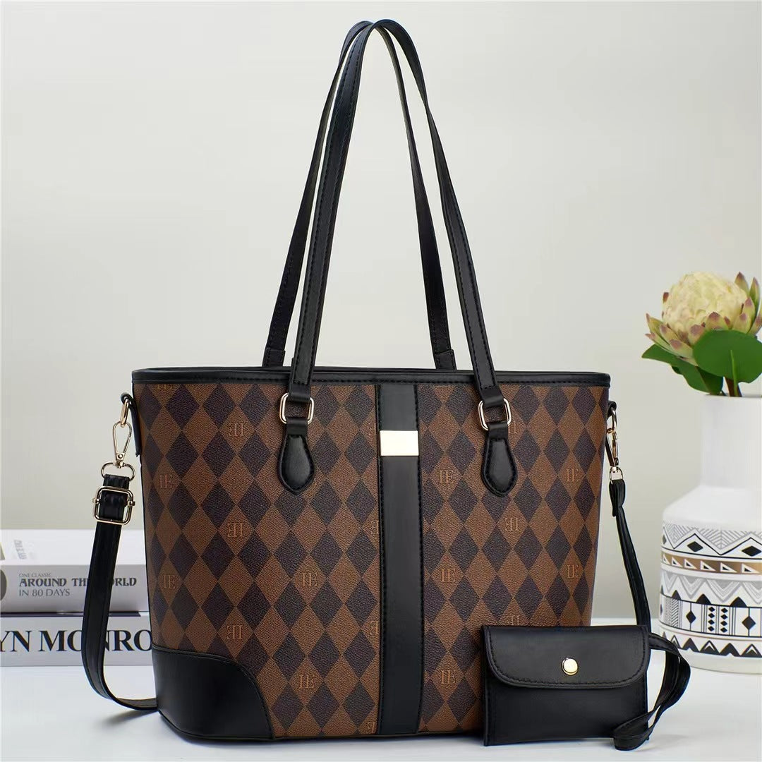 Damen praktische Tragetasche mit stylischem Karomuster und abnehmbarer Mini-Clutch