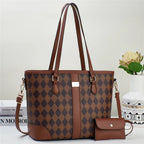 Damen praktische Tragetasche mit stylischem Karomuster und abnehmbarer Mini-Clutch