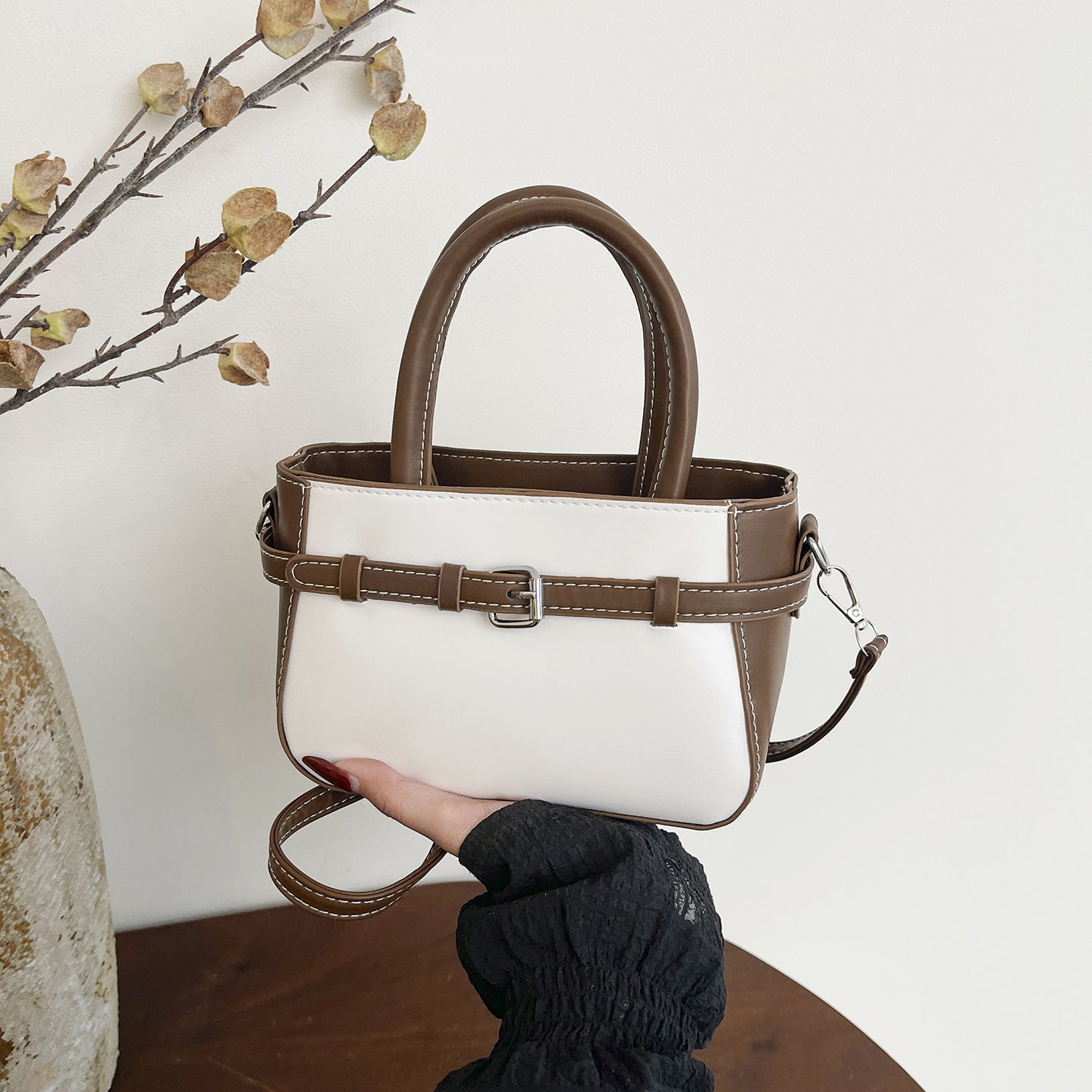 Damen elegante Mini-Handtasche mit doppeltem Tragegriff und abnehmbarem Schulterchain