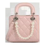 Damen Mini-Handtasche mit perlverzierter Kette und gestepptem Design