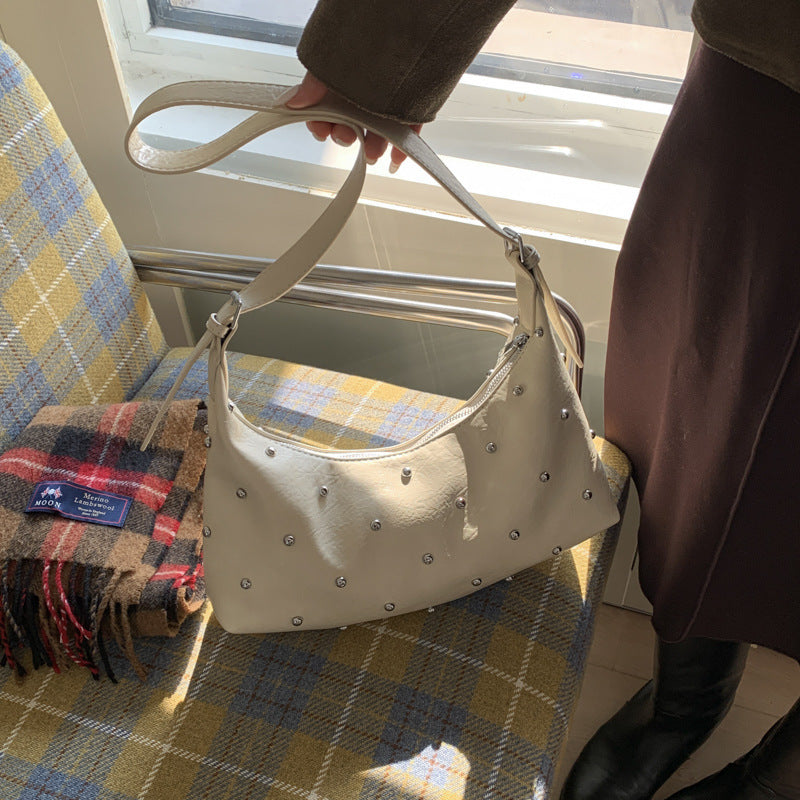 Damen lässige Schultertasche mit eleganten Perlenakzenten