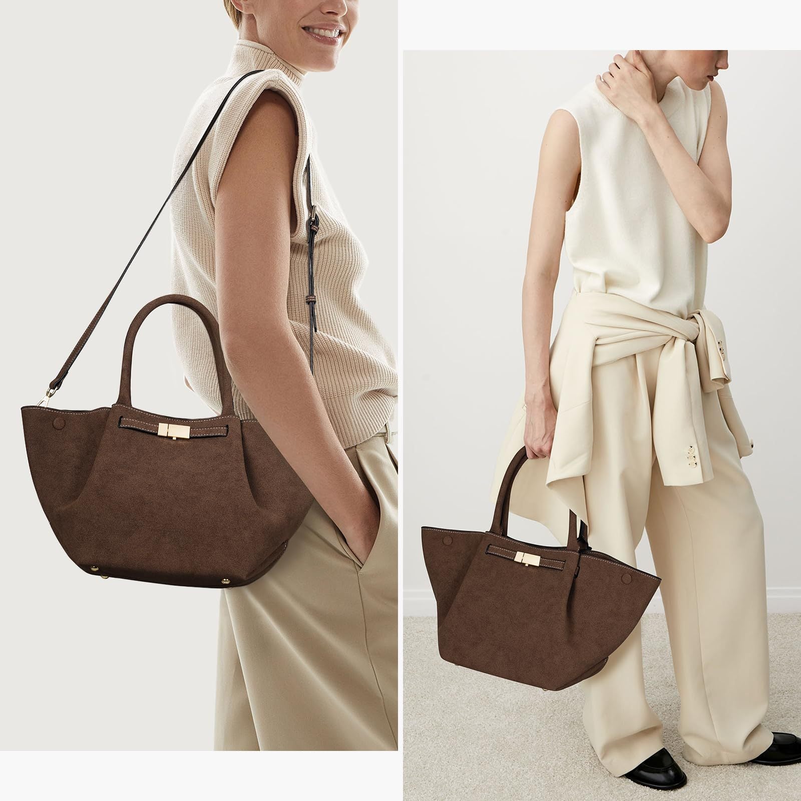 Große Wildleder Schulterhandtasche