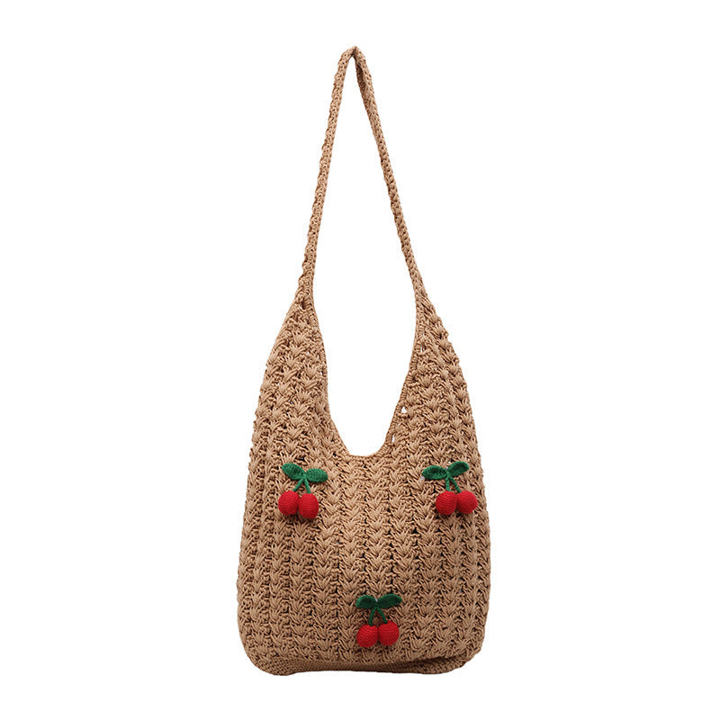 Frauen Handmade Schultertasche mit verspielten Fruchtapplikationen
