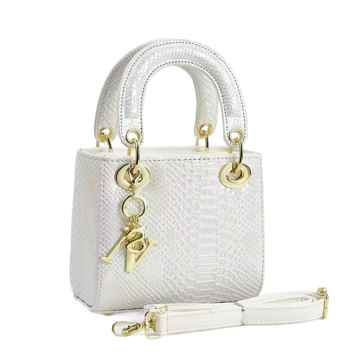 Damen elegante Mini-Handtasche im modernen Schlangenhaut-Look mit abnehmbarem Schultergurt