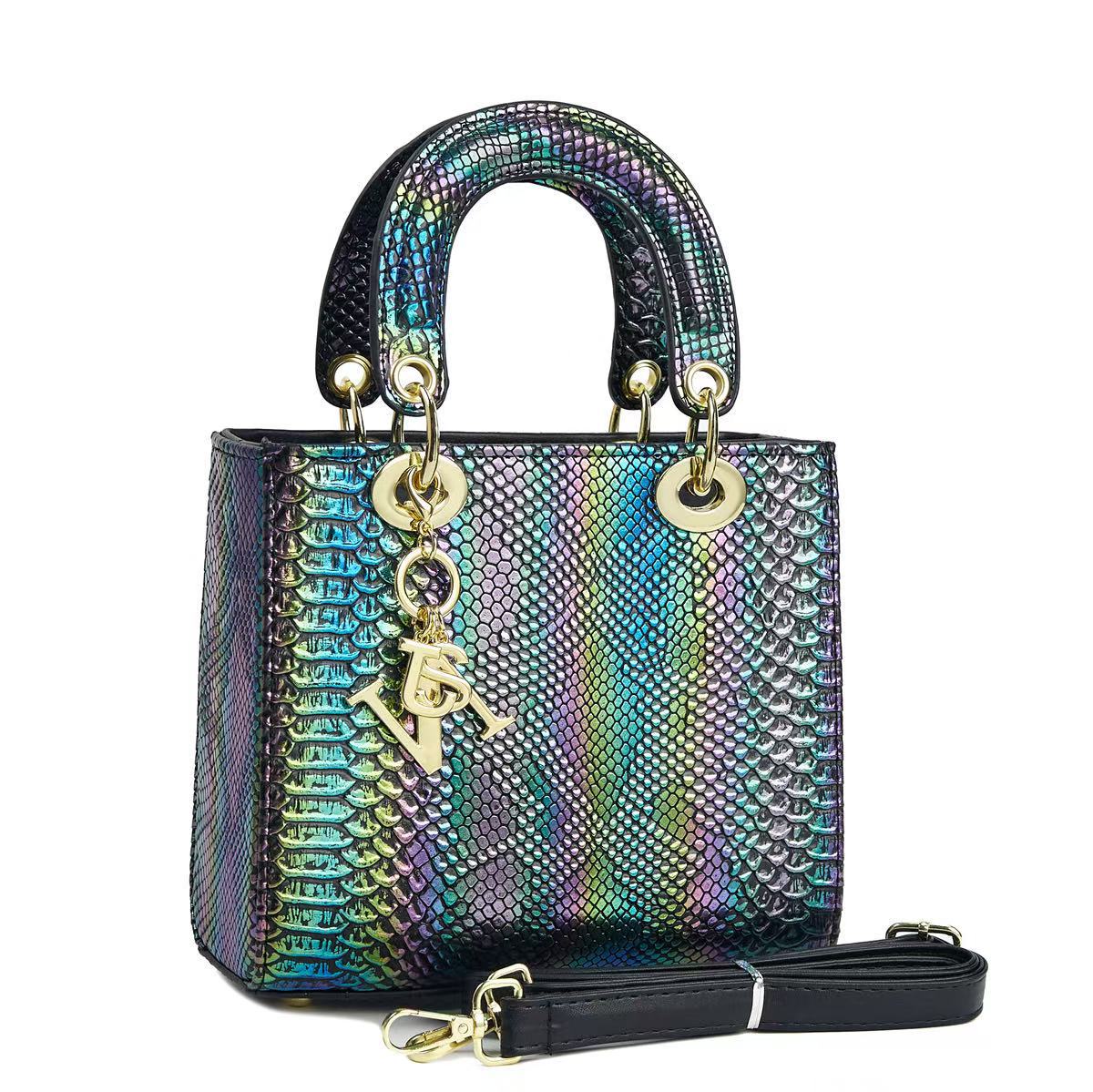Damen elegante Mini-Handtasche im modernen Schlangenhaut-Look mit abnehmbarem Schultergurt