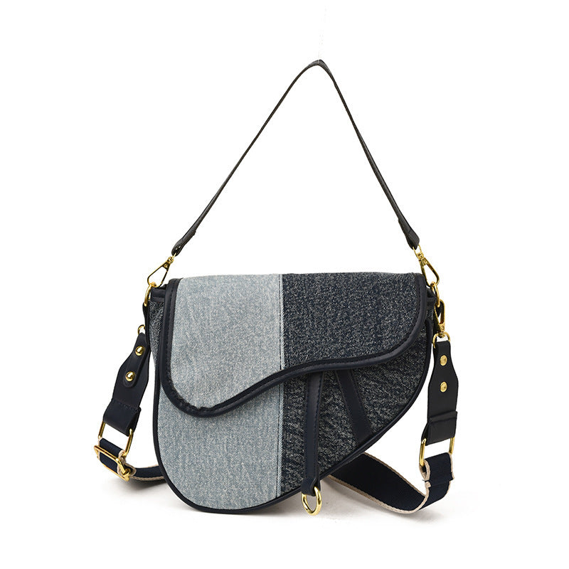 Damen-Schultertasche aus strapazierfähigem Denim mit verstellbarem Schulterriemen