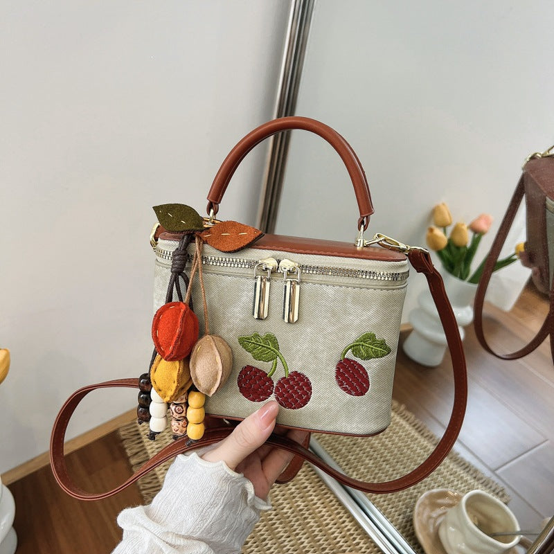 Damen praktische Schultertasche mit süßem Obstmotiv und praktischem Innenfach