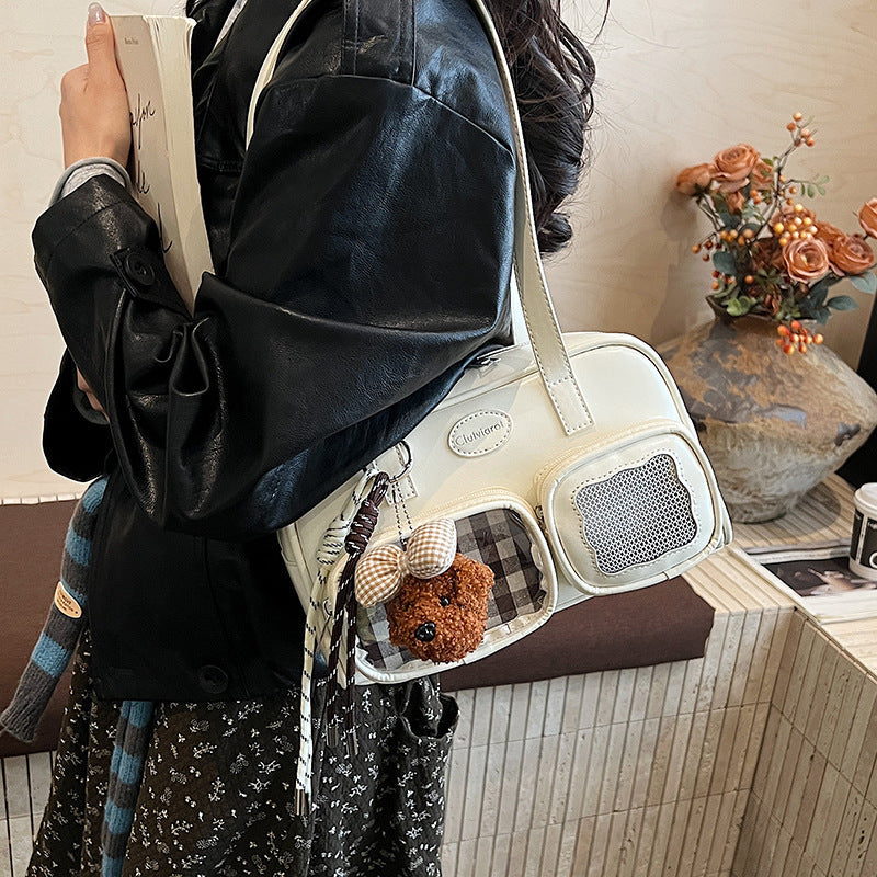 Damen Schultertasche mit einzigartigem Kordelzug und charmantem Anhänger