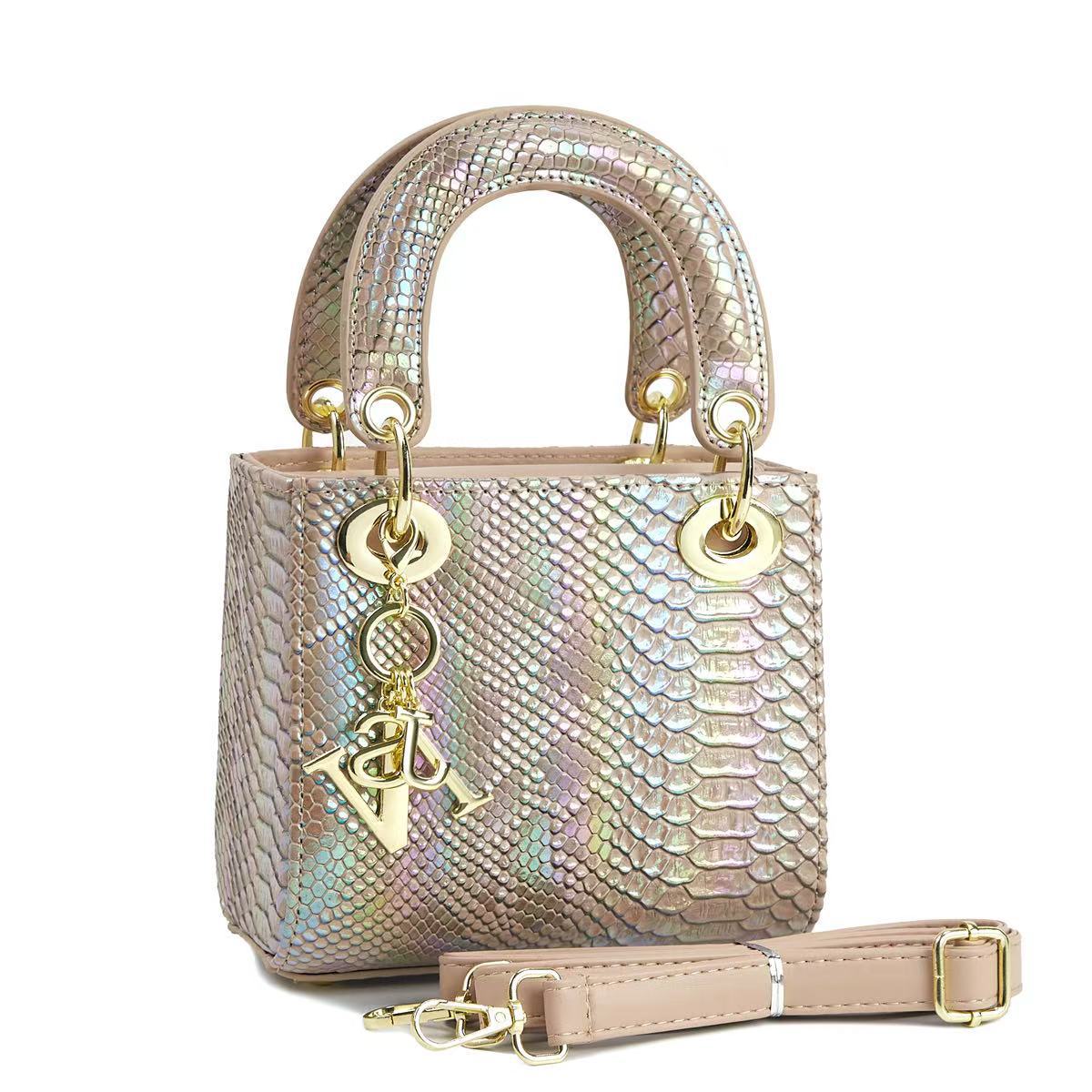 Damen elegante Mini-Handtasche im modernen Schlangenhaut-Look mit abnehmbarem Schultergurt