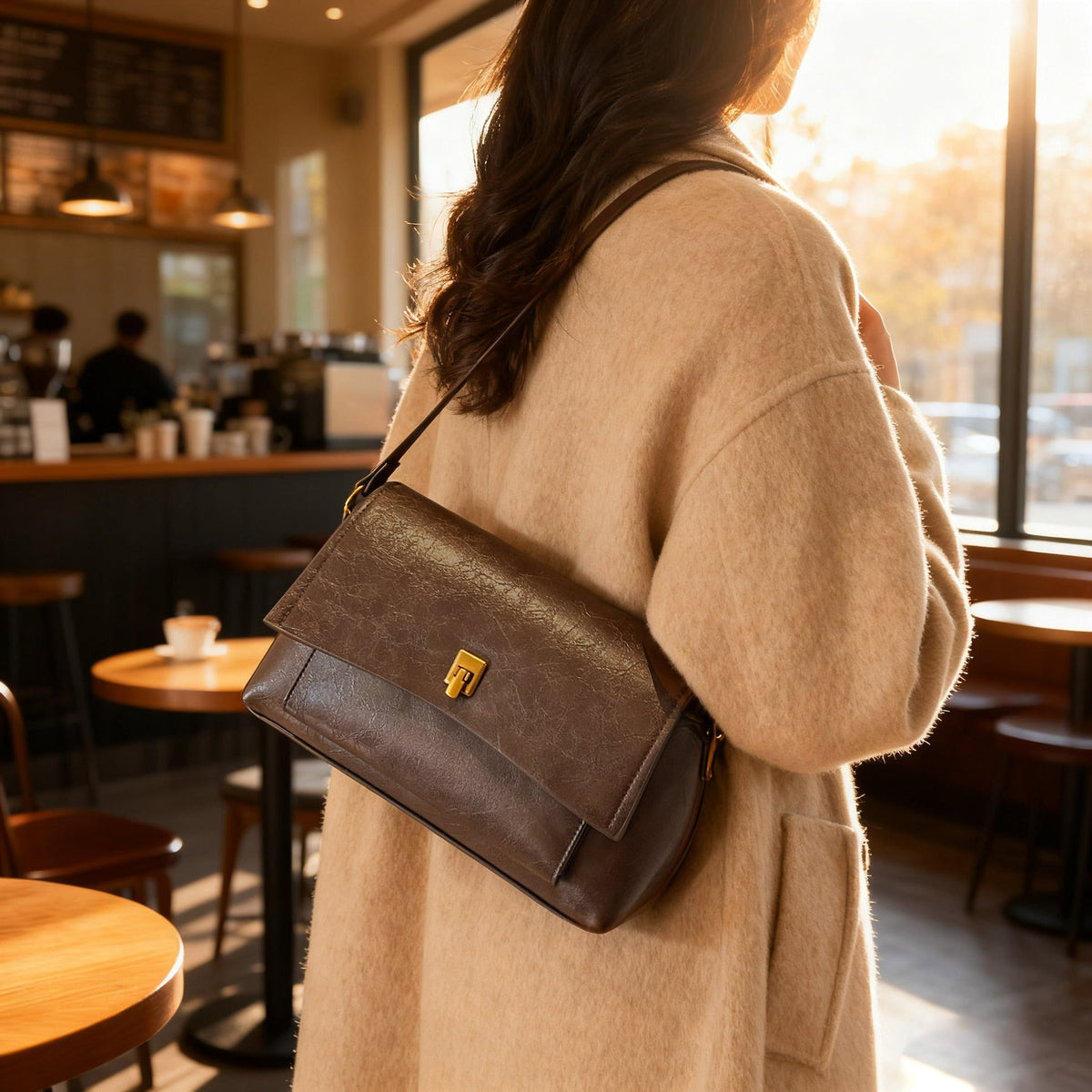 Damen elegante Schultertasche aus strukturiertem Leder
