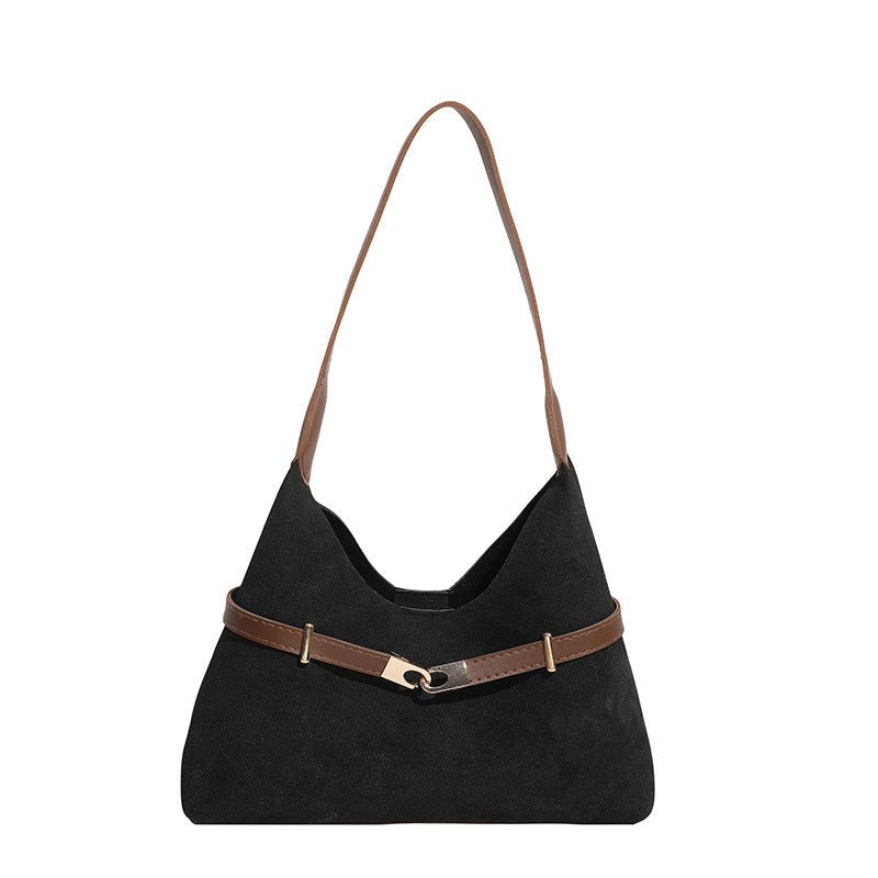 Damen modische Wildleder-Schultertasche mit kontrastierendem Gurt
