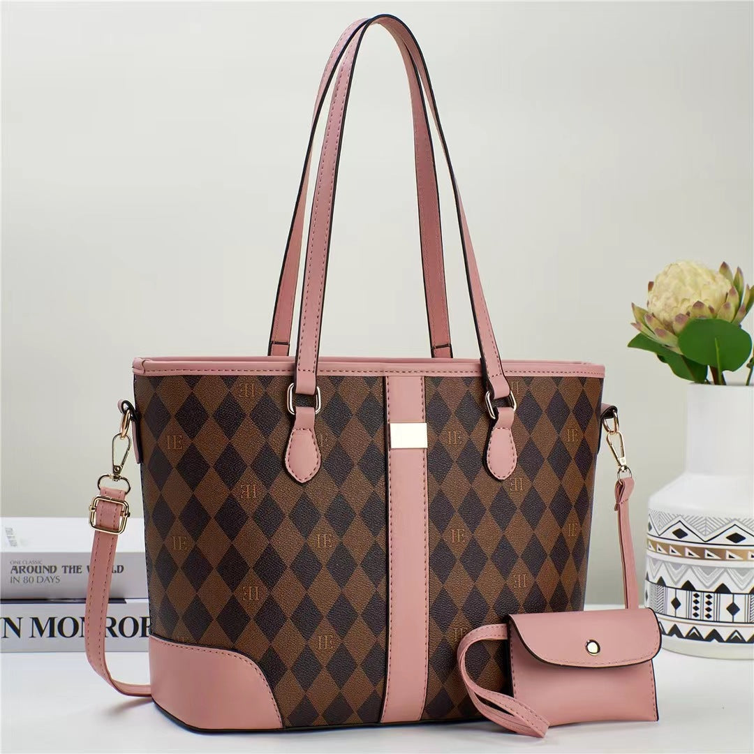 Damen praktische Tragetasche mit stylischem Karomuster und abnehmbarer Mini-Clutch