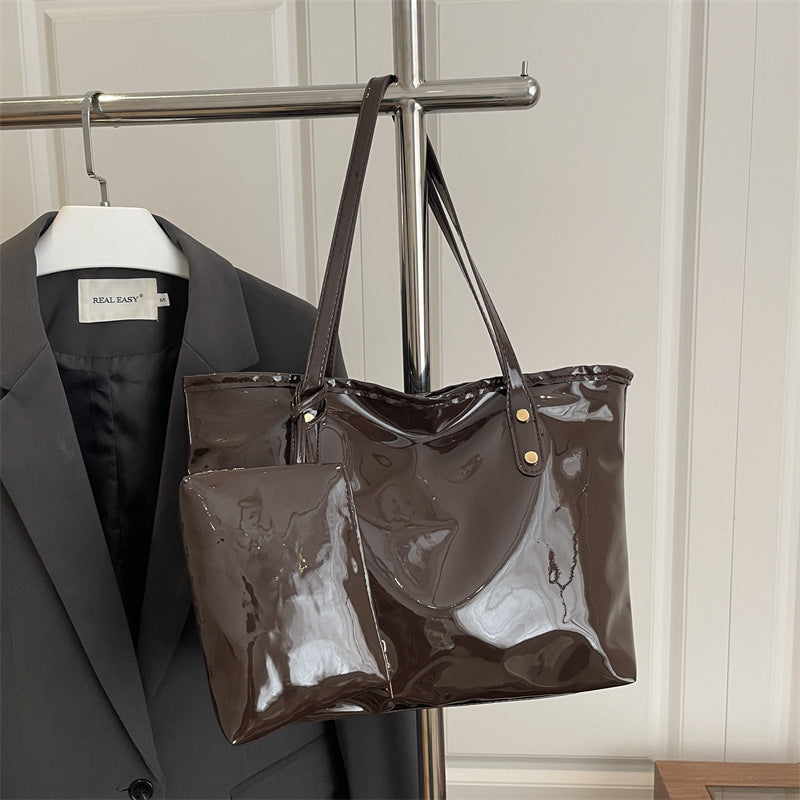 Damen elegante Patelleder-Tote mit abnehmbarem Innenfach