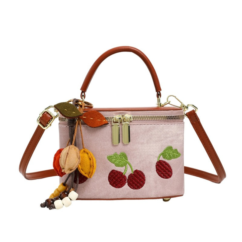 Damen praktische Schultertasche mit süßem Obstmotiv und praktischem Innenfach