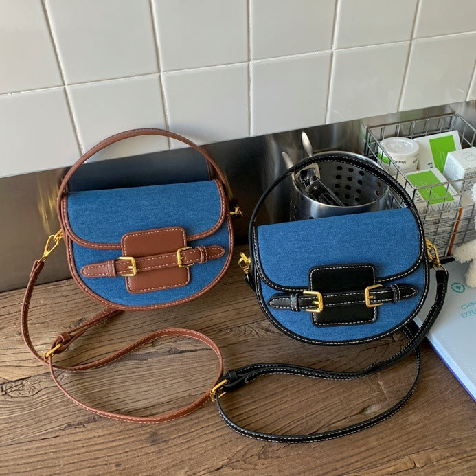 Damen Schultertasche aus robustem Denim mit Lederakzenten
