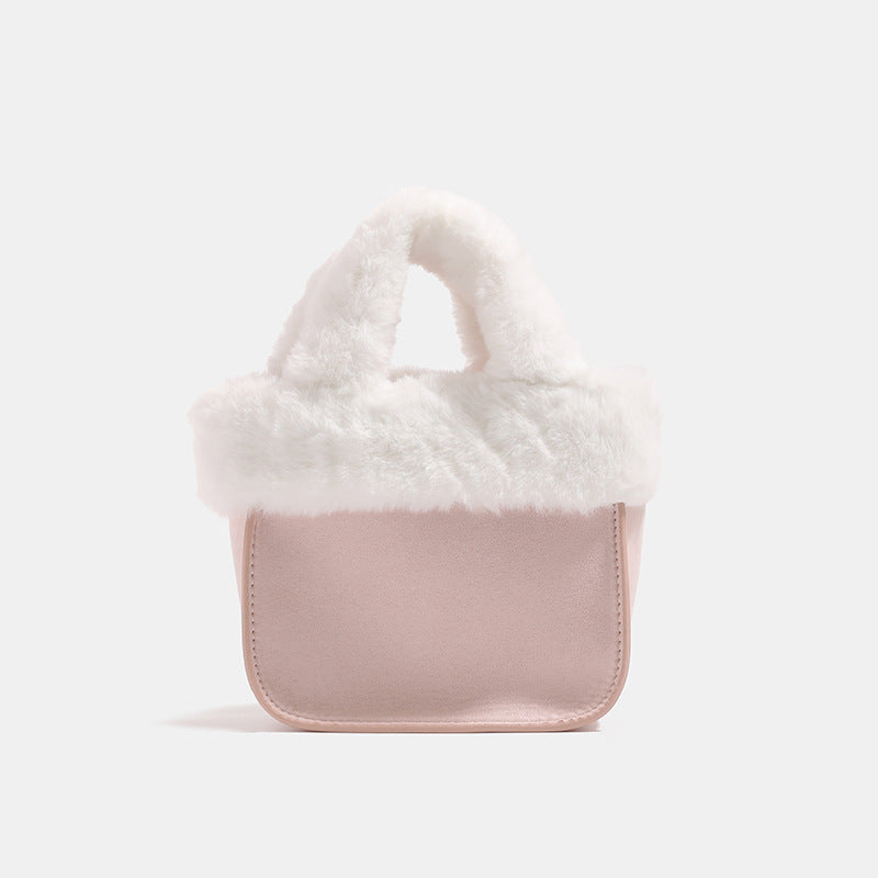 Damen Mini-Bag mit luxuriösem Kunstpelzkragen