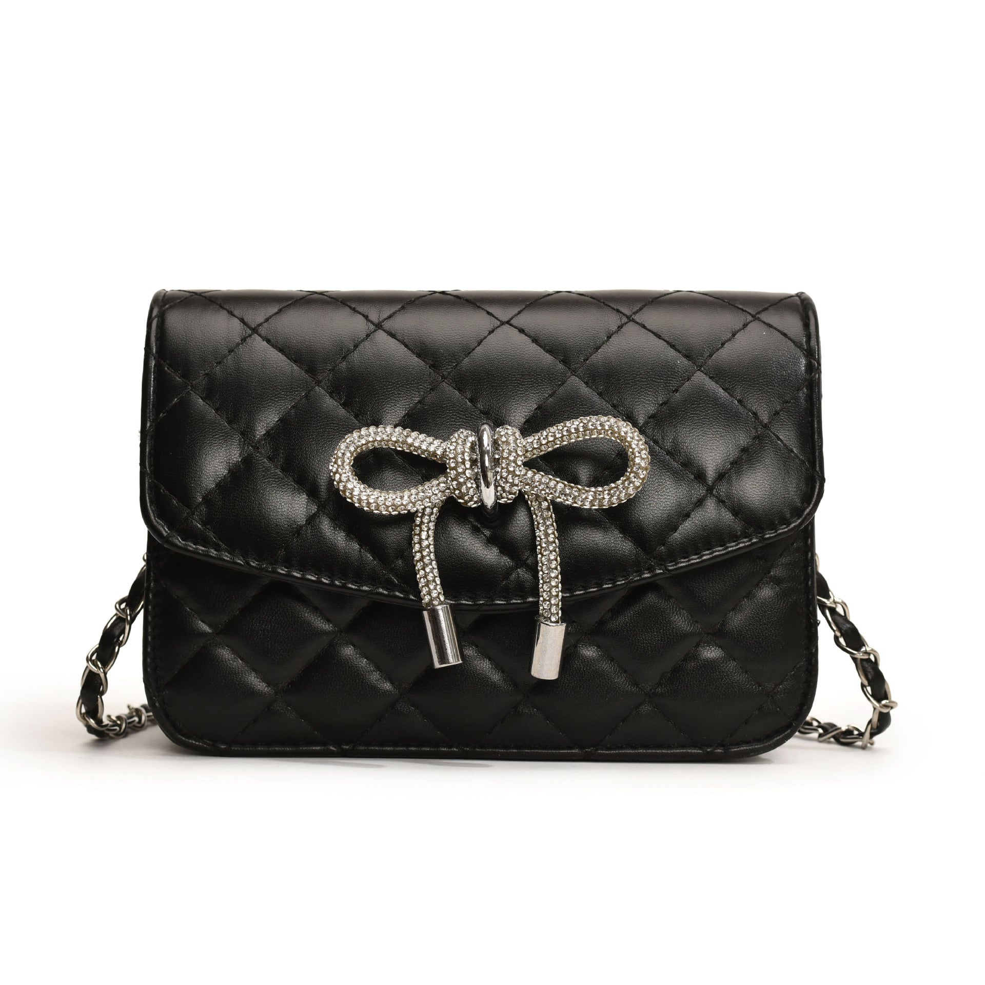 Damen-Mini-Handtasche mit luxuriösem, gestepptem Muster und funkeldem Kettenanhänger
