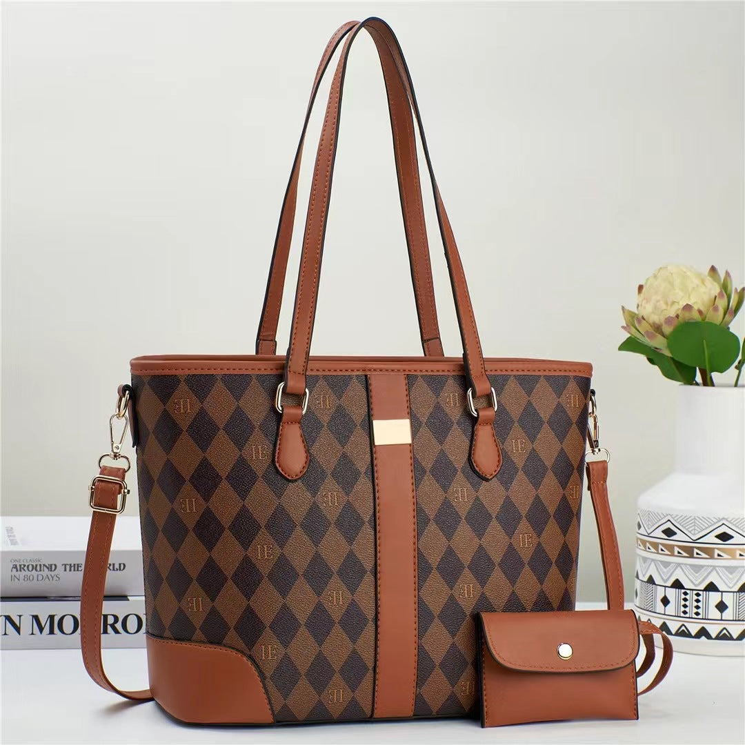 Damen praktische Tragetasche mit stylischem Karomuster und abnehmbarer Mini-Clutch