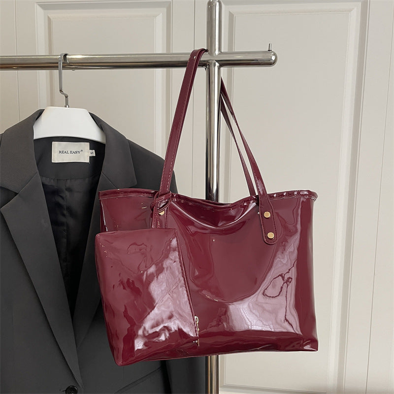 Damen elegante Patelleder-Tote mit abnehmbarem Innenfach