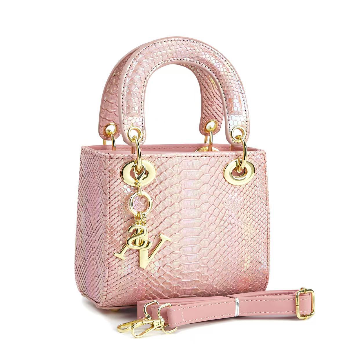 Damen elegante Mini-Handtasche im modernen Schlangenhaut-Look mit abnehmbarem Schultergurt