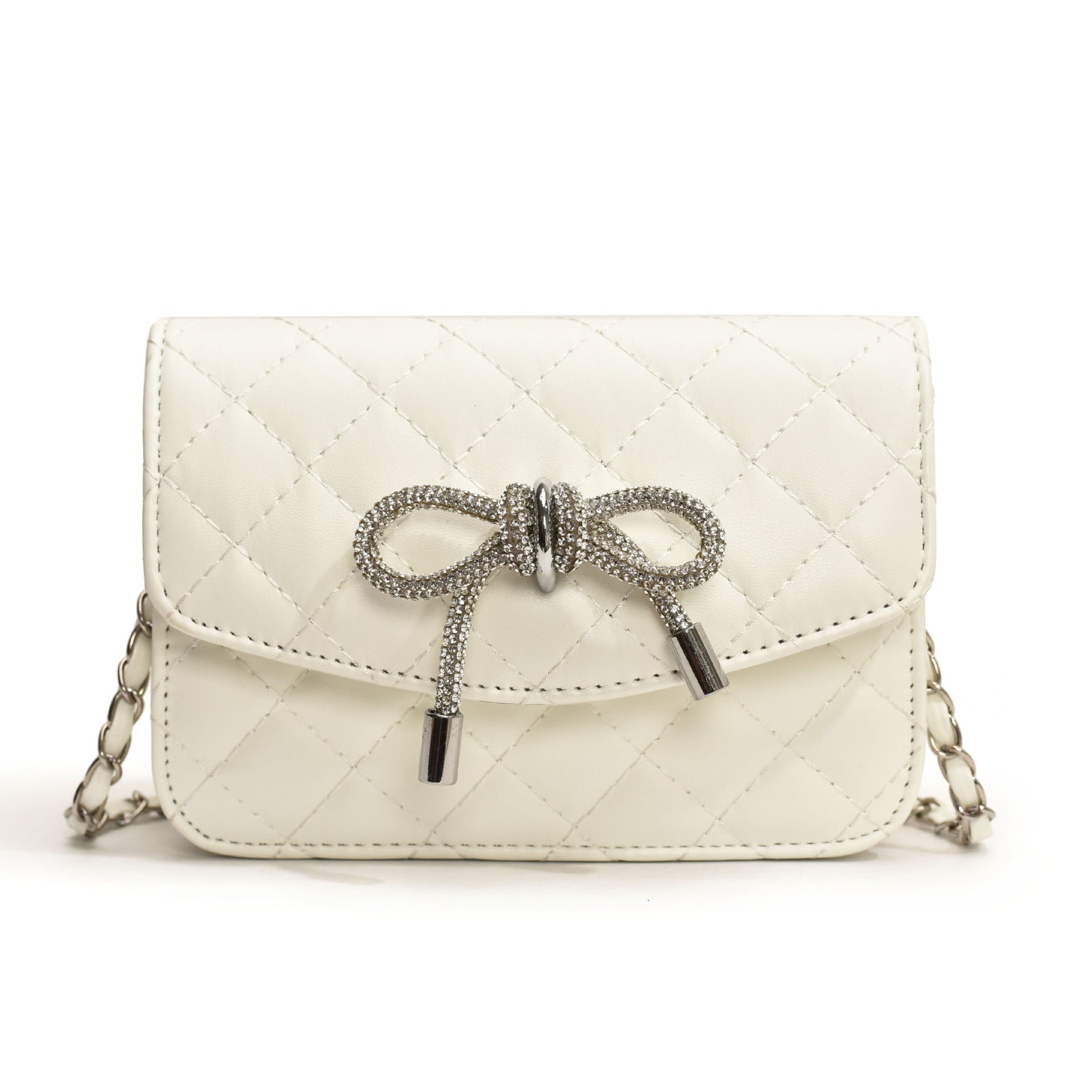 Damen-Mini-Handtasche mit luxuriösem, gestepptem Muster und funkeldem Kettenanhänger
