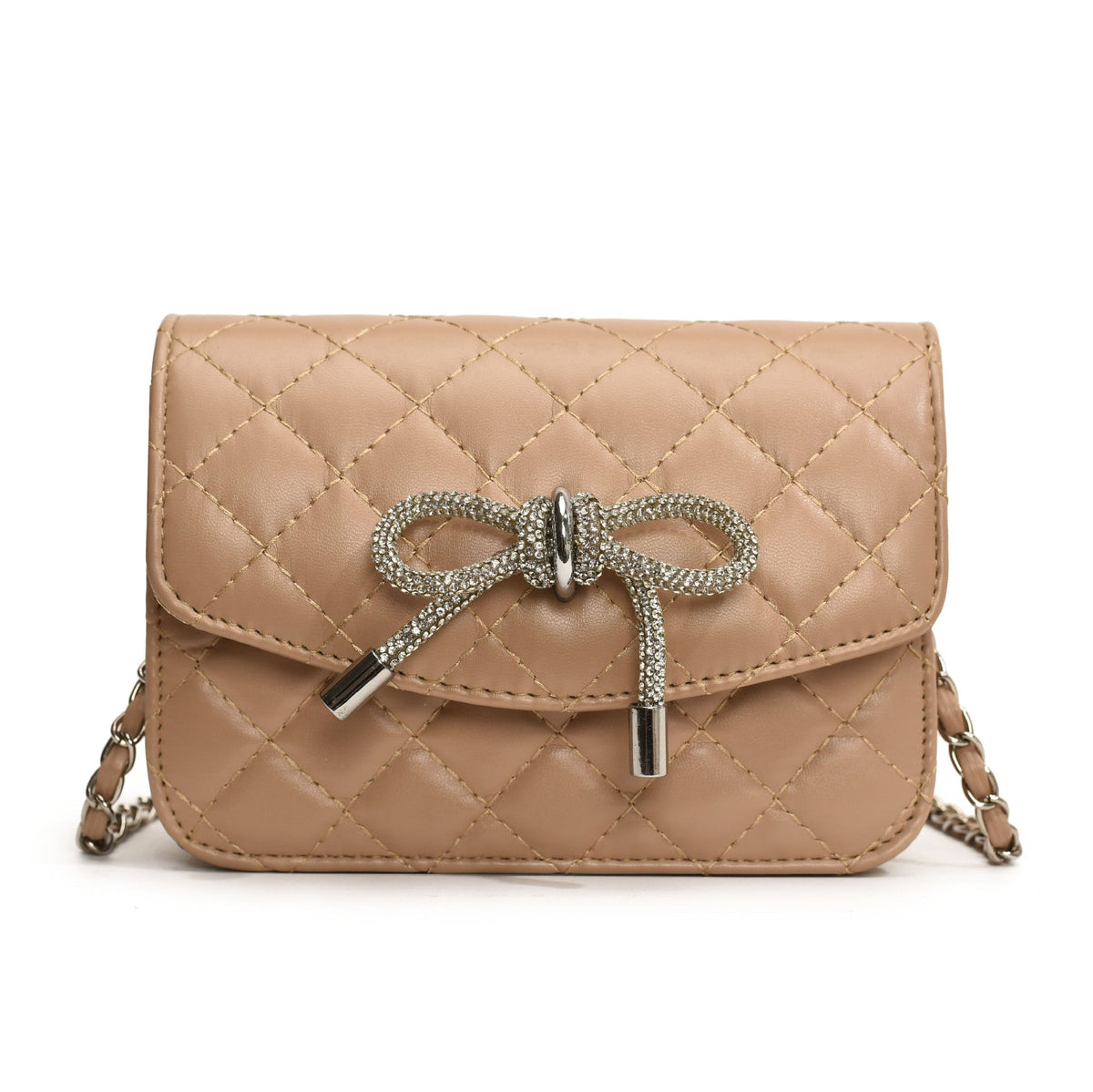 Damen-Mini-Handtasche mit luxuriösem, gestepptem Muster und funkeldem Kettenanhänger