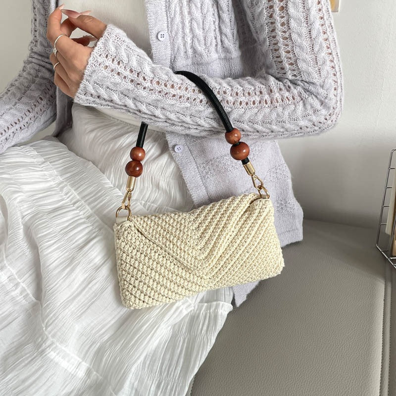 Damen modische geflochtene Schultertasche mit Holzgriff