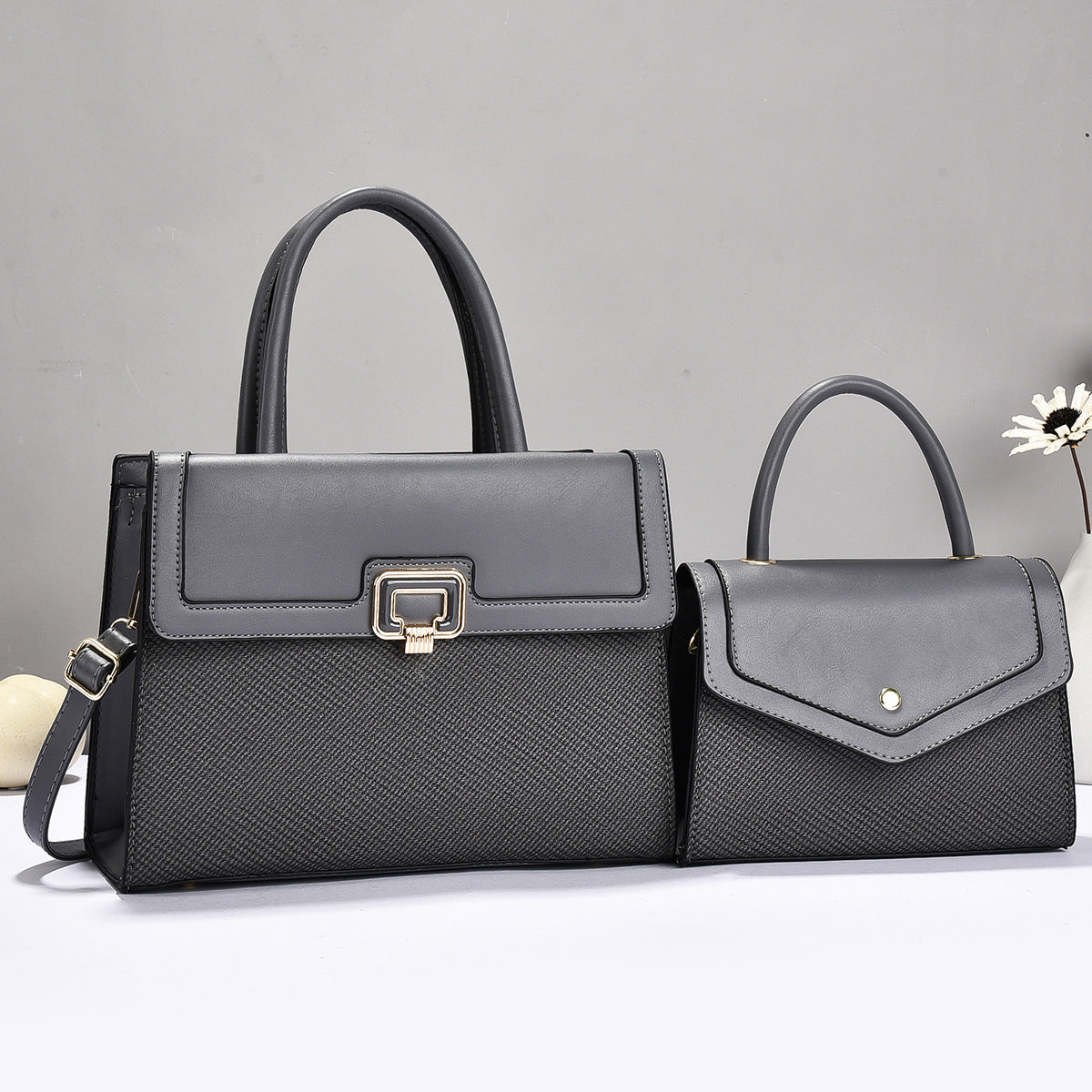 Damen Handtaschen-Set mit strukturiertem Design und eleganter Mini-Crossbody-Tasche