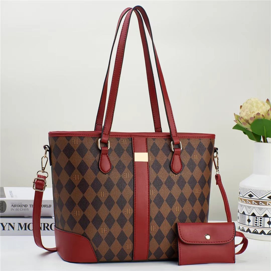 Damen praktische Tragetasche mit stylischem Karomuster und abnehmbarer Mini-Clutch